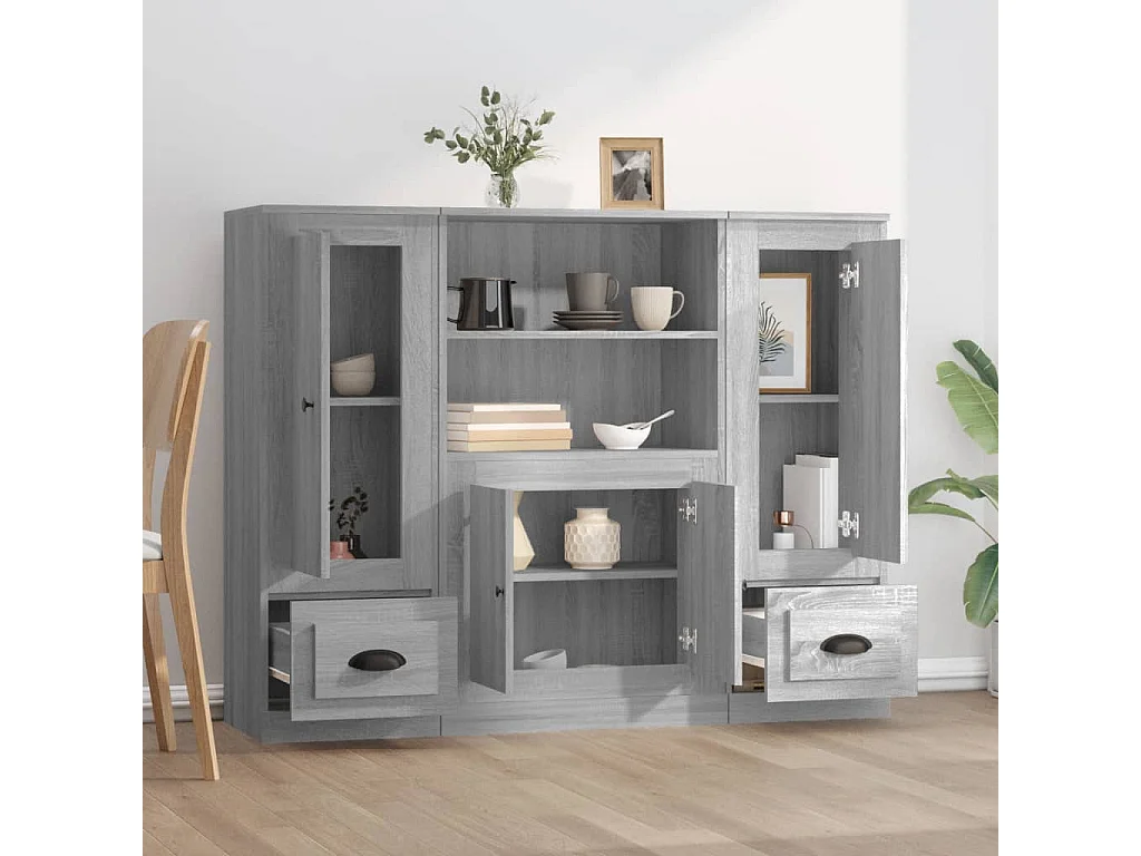 Buffets | Bahuts | Meuble de rangement 3 pcs sonoma gris bois d'ingénierie