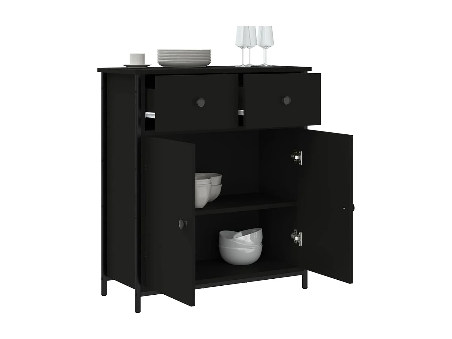 Buffet | Bahut | Meuble de rangement noir 70x30x80 cm bois d'ingénierie