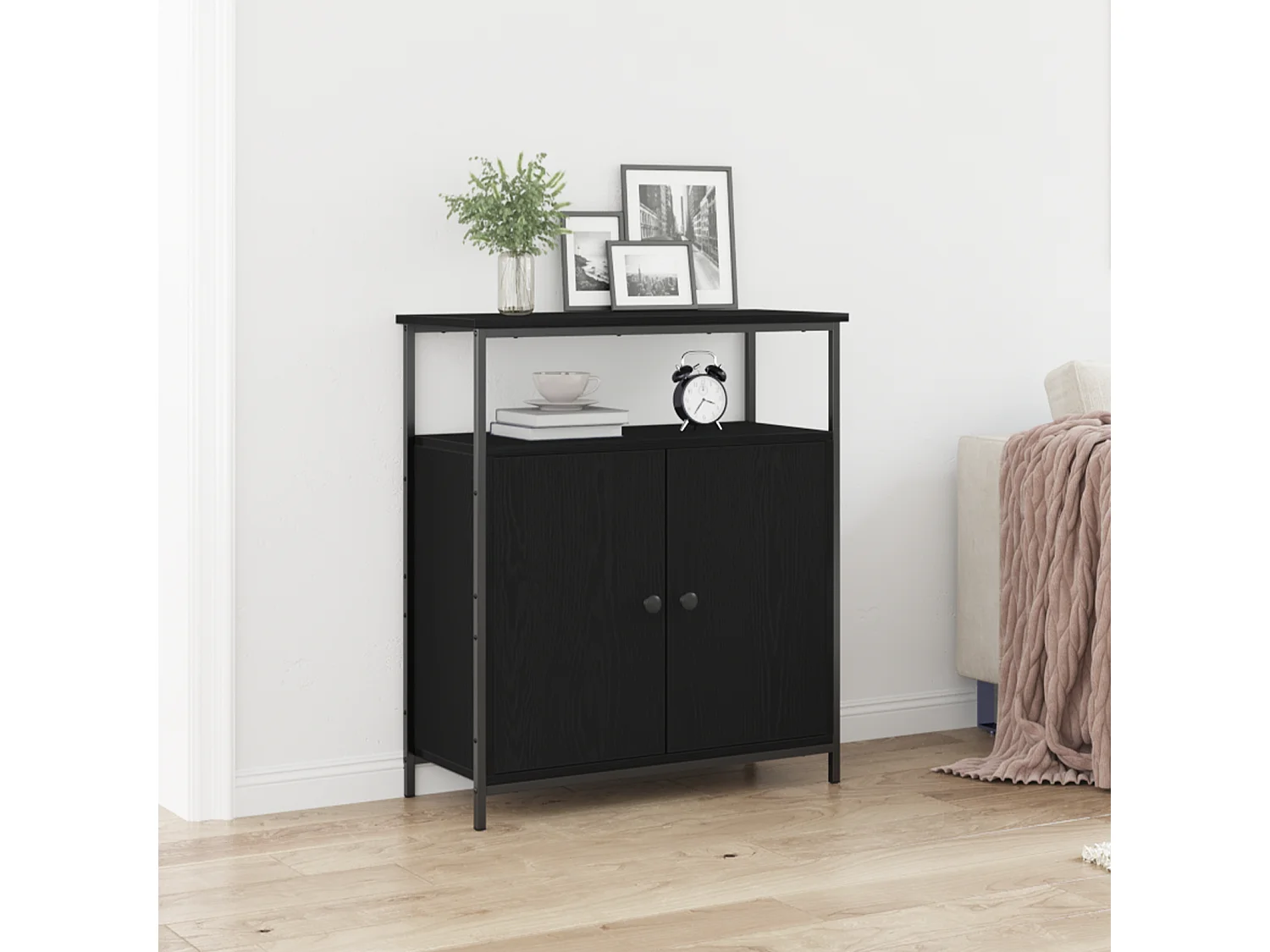 Buffet | Bahut | Meuble de rangement Noir Chêne 70x30x80 cm Bois aggloméré