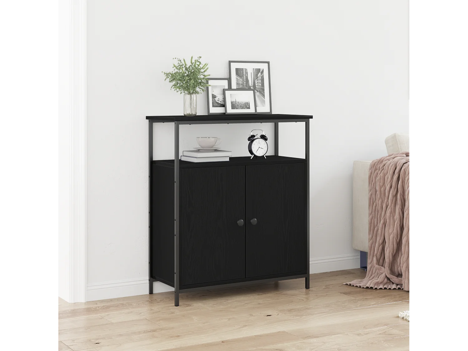 Buffet | Bahut | Meuble de rangement Noir Chêne 70x30x80 cm Bois aggloméré