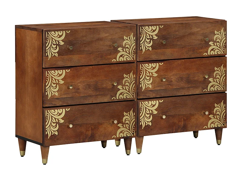 Credenze | Buffet | Armadi 2 pz Marrone Miele 60x33.5x75 cm Legno massello di mango