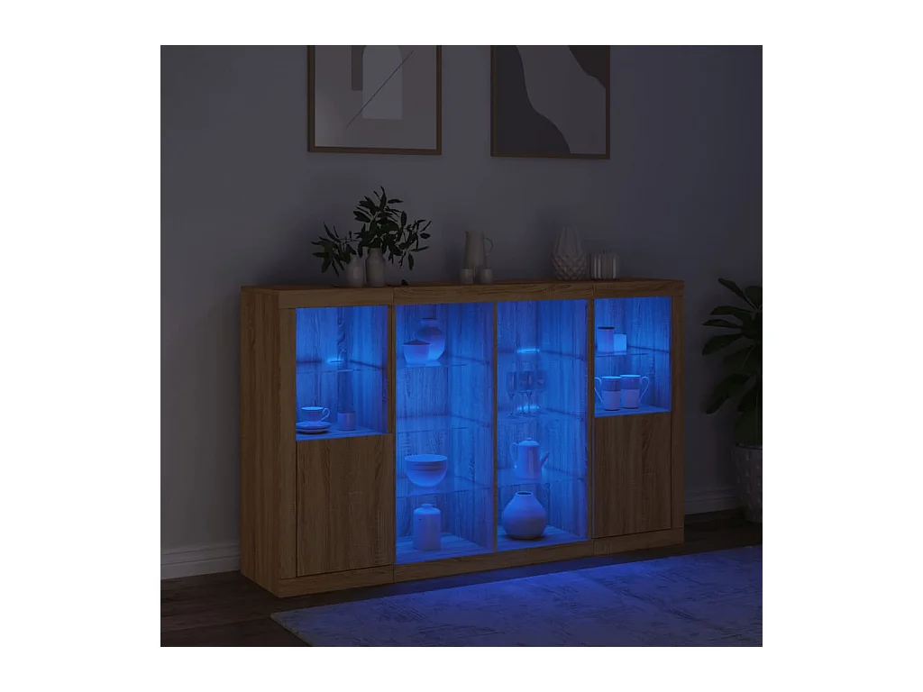 Credenze | Buffet | Armadi con Luci LED 3 pz Rovere Sonoma in Legno Multistrato