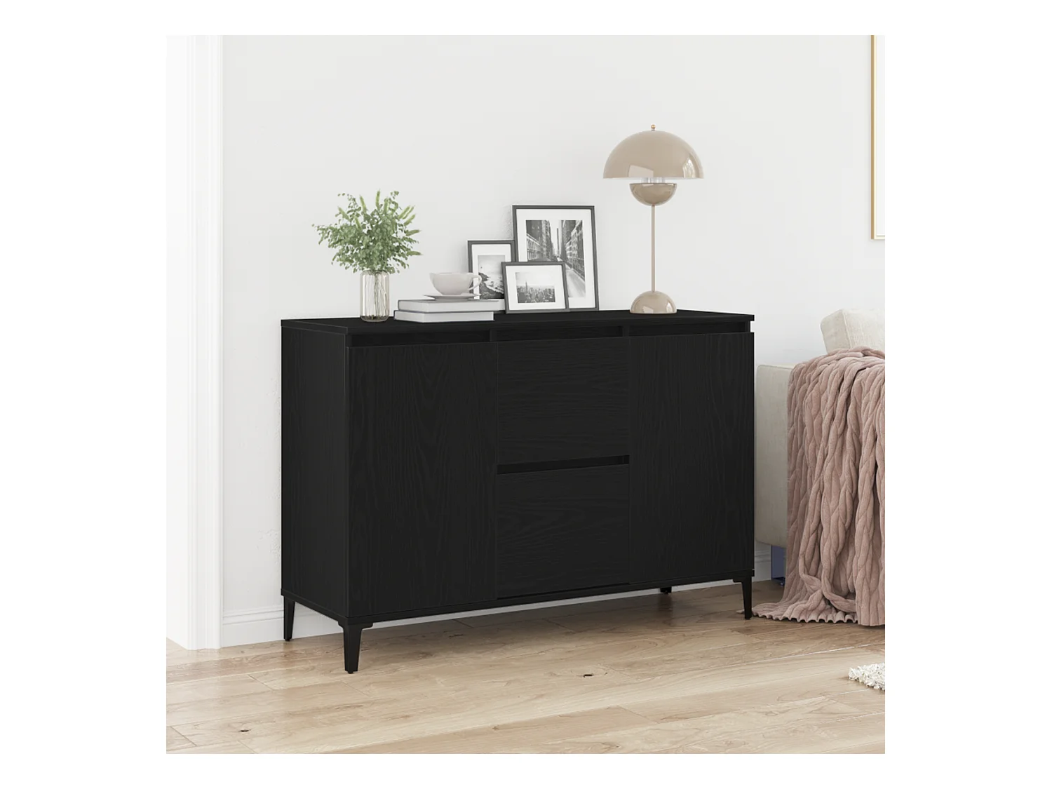 Buffet | Bahut | Meuble de rangement Chêne noir Bois de chêne massif, Acier enduit de poudre