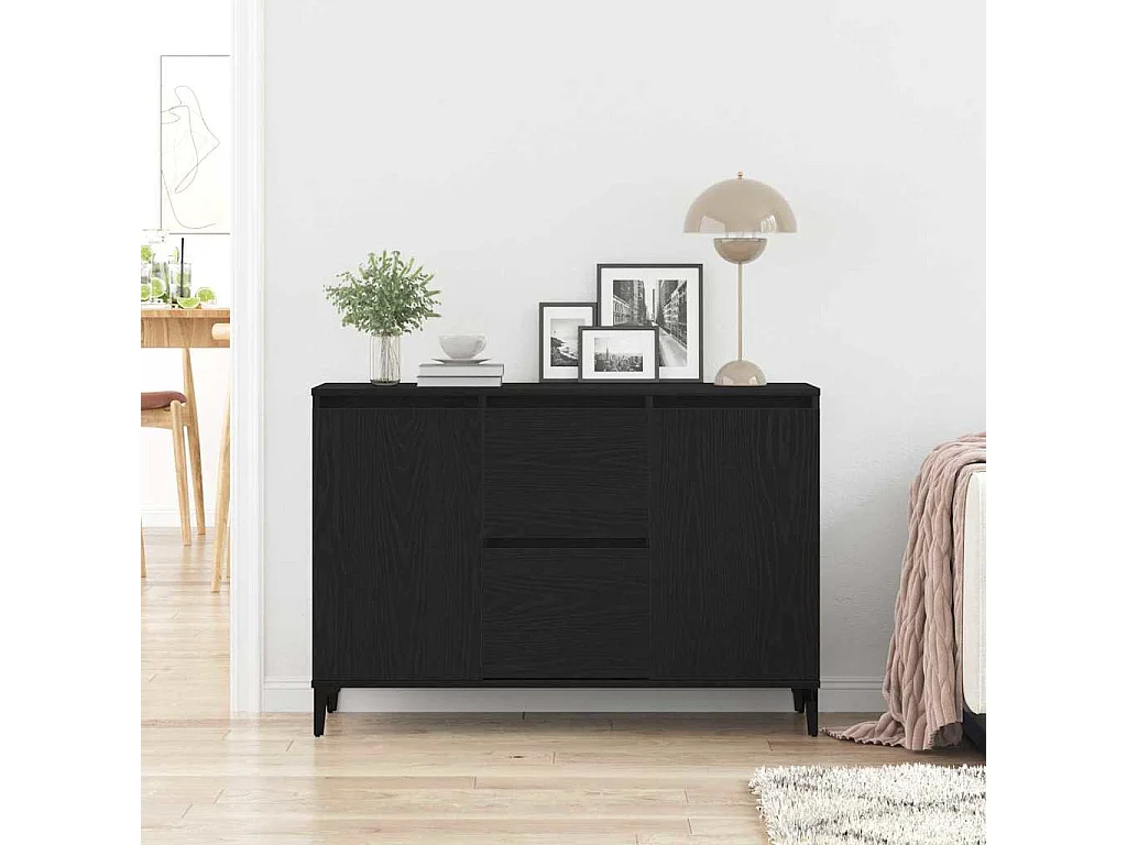 Buffet | Bahut | Meuble de rangement Chêne noir Bois de chêne massif, Acier enduit de poudre