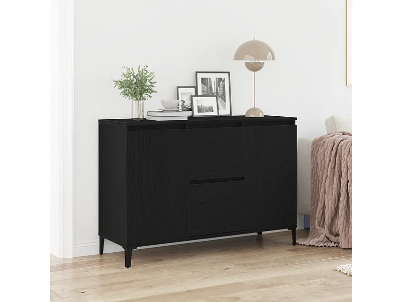 Buffet | Bahut | Meuble de rangement Chêne noir Bois de chêne massif, Acier enduit de poudre