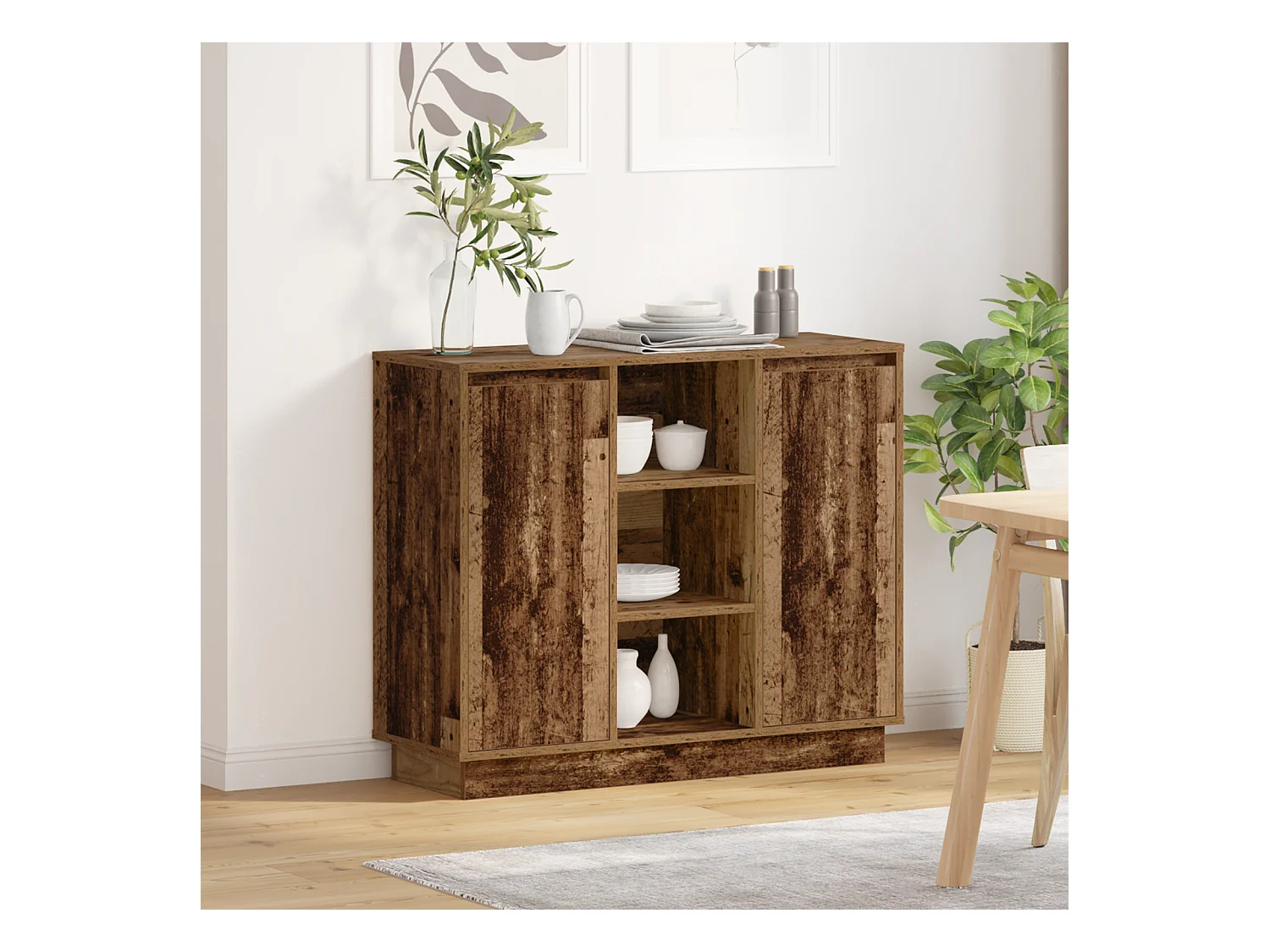 Mobile Sideboard | Credenza | Armadio con LED in Legno Vecchio 90x32x75 cm in Legno Ingengnerizzato