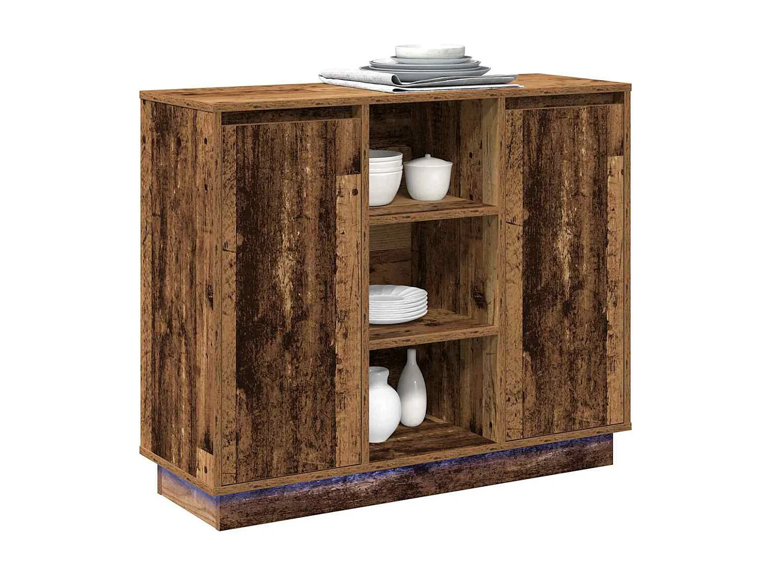 Buffet | Bahut | Meuble de rangement avec LED Bois Vieilli 90x32x75 cm Bois d'ingénierie