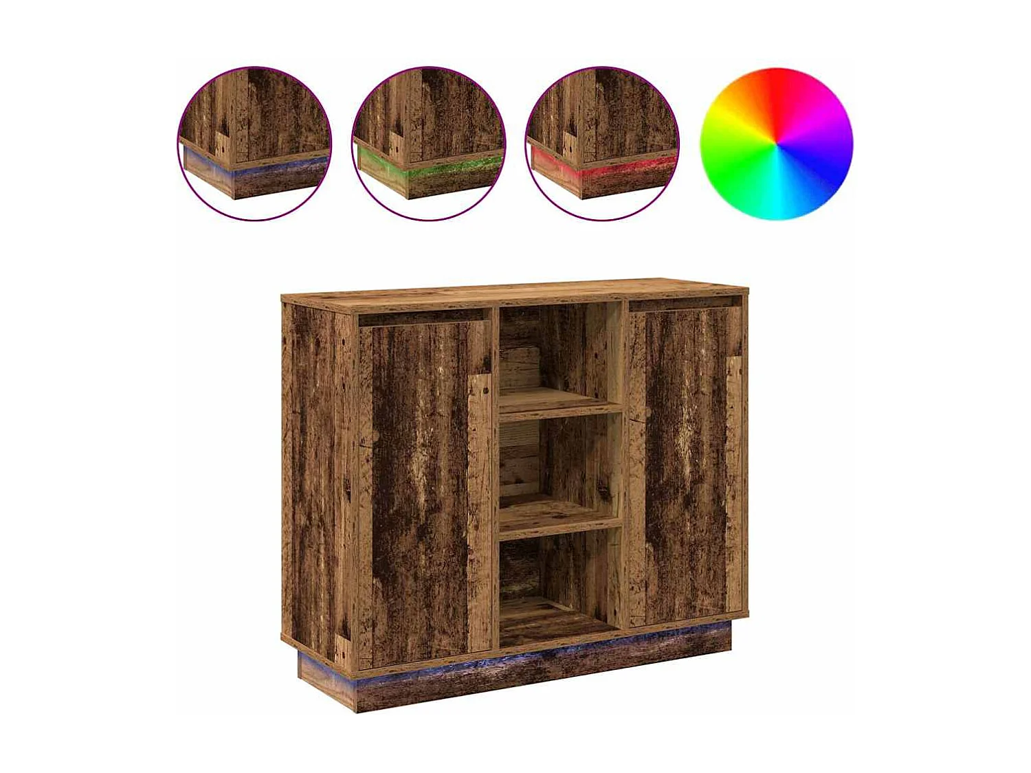 Buffet | Bahut | Meuble de rangement avec LED Bois Vieilli 90x32x75 cm Bois d'ingénierie
