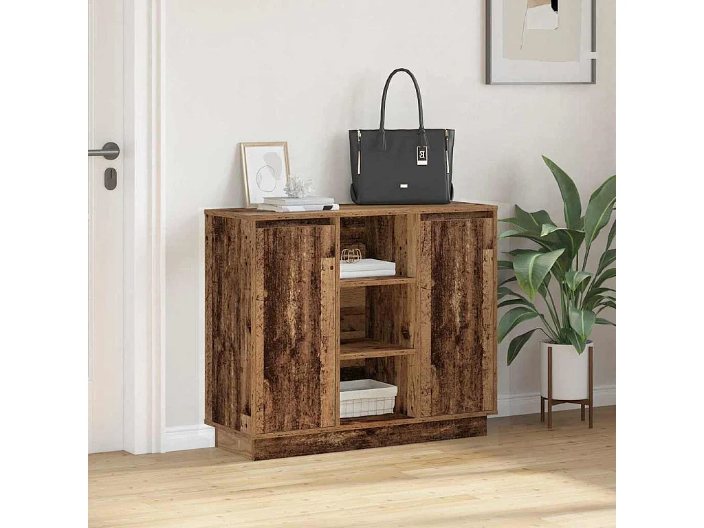 Buffet | Bahut | Meuble de rangement avec LED Bois Vieilli 90x32x75 cm Bois d'ingénierie