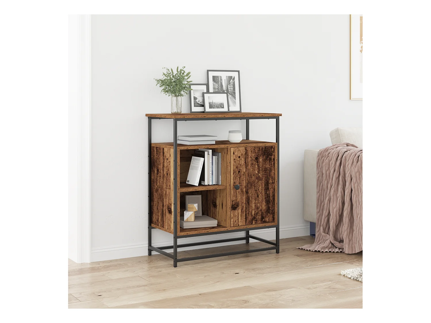 Credenza | Buffet | Armadio In Legno Invecchiato 69x35x80 cm Legno Ingegnerizzato e Acciaio