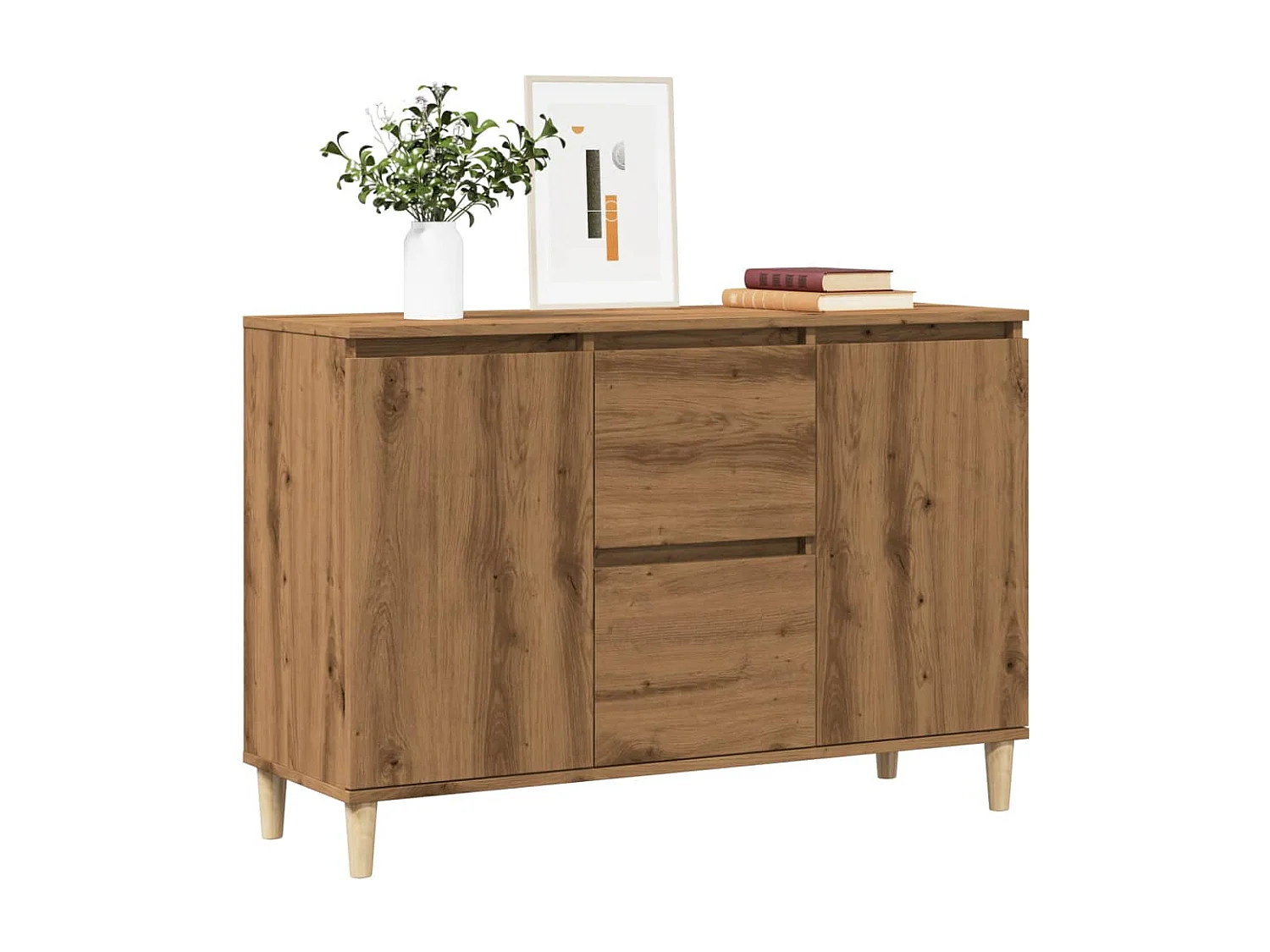 Buffet | Bahut | Meuble de rangement chêne artisanal 102x35x70 cm bois d'ingénierie