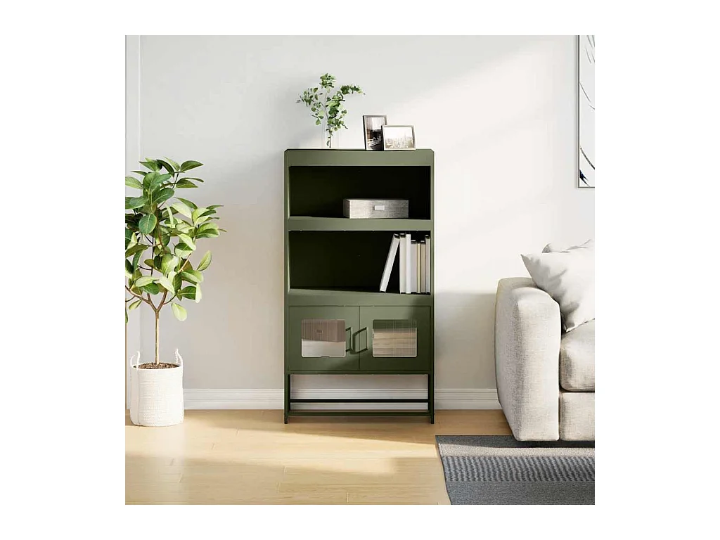 Buffet | Bahut | Meuble de rangement haut vert olive 68x39x123 cm acier