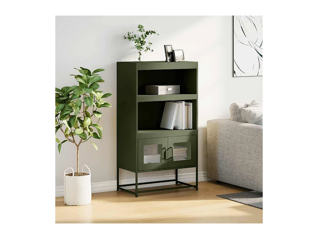Buffet | Bahut | Meuble de rangement haut vert olive 68x39x123 cm acier
