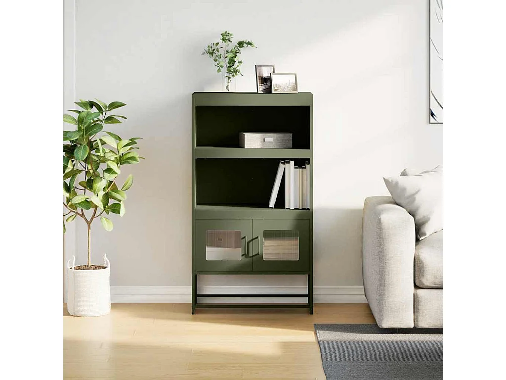 Buffet | Bahut | Meuble de rangement haut vert olive 68x39x123 cm acier