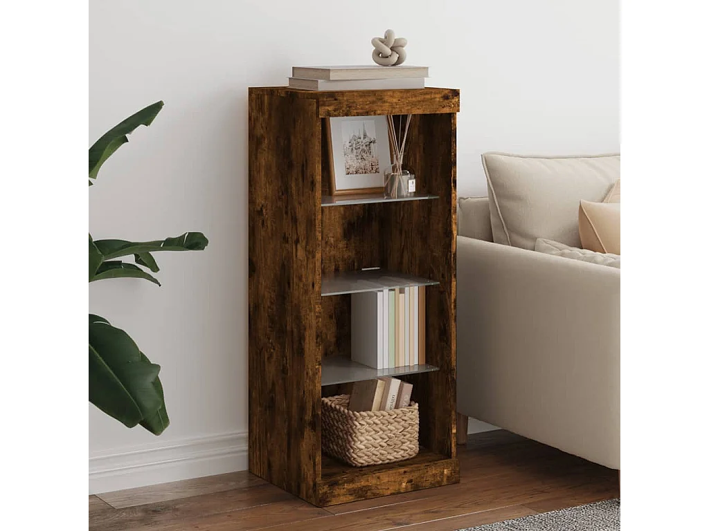 Buffet | Bahut | Meuble de rangement avec lumières LED chêne fumé 41x37x100 cm