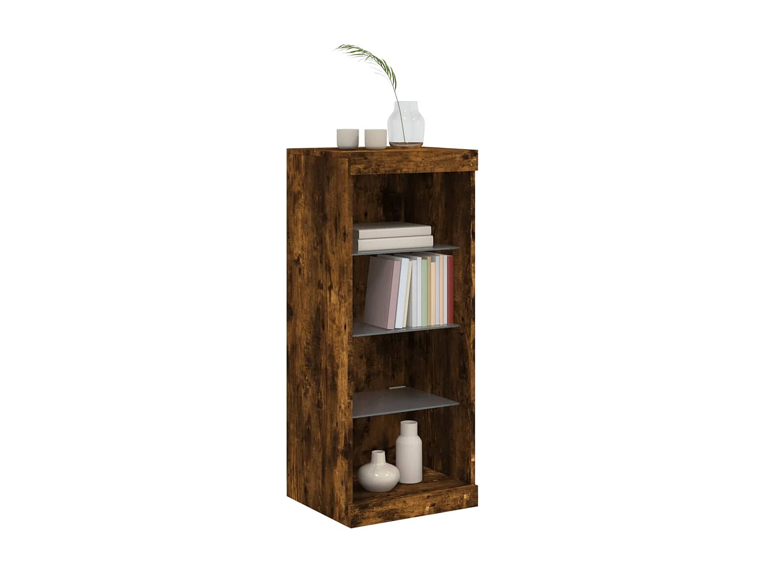 Buffet | Bahut | Meuble de rangement avec lumières LED chêne fumé 41x37x100 cm