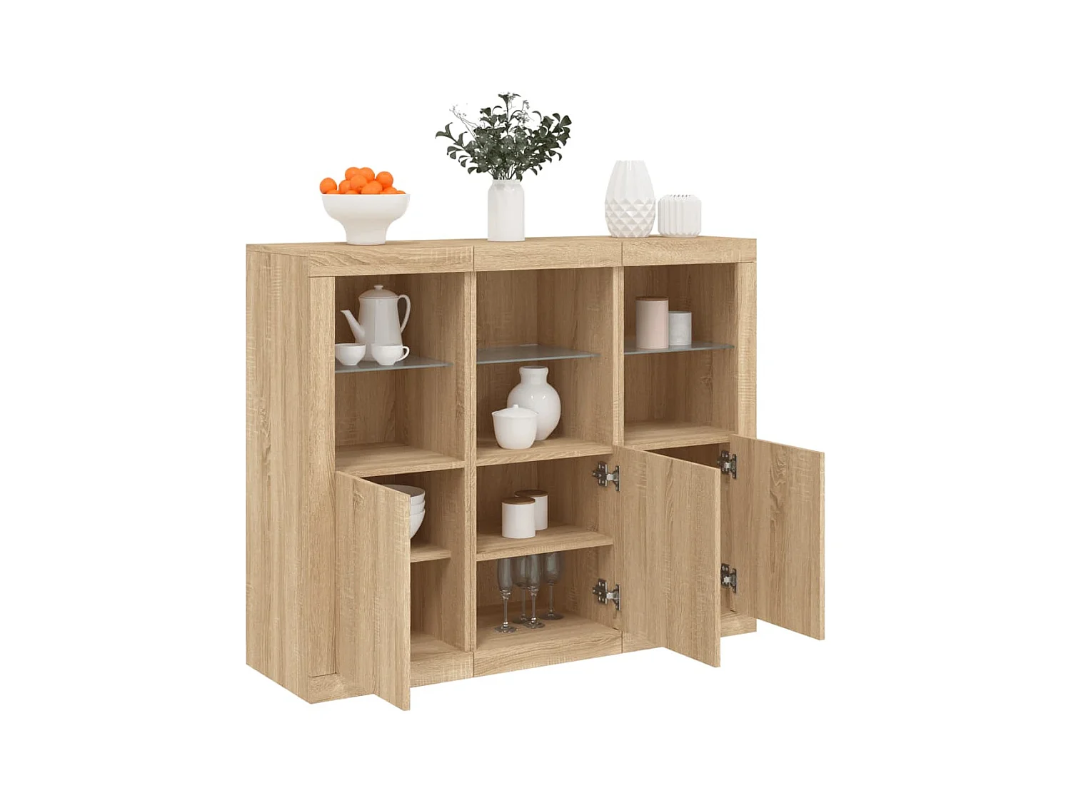 Buffets | Bahuts | Meuble de rangement avec lumières LED 3 pcs chêne sonoma bois d'ingénierie