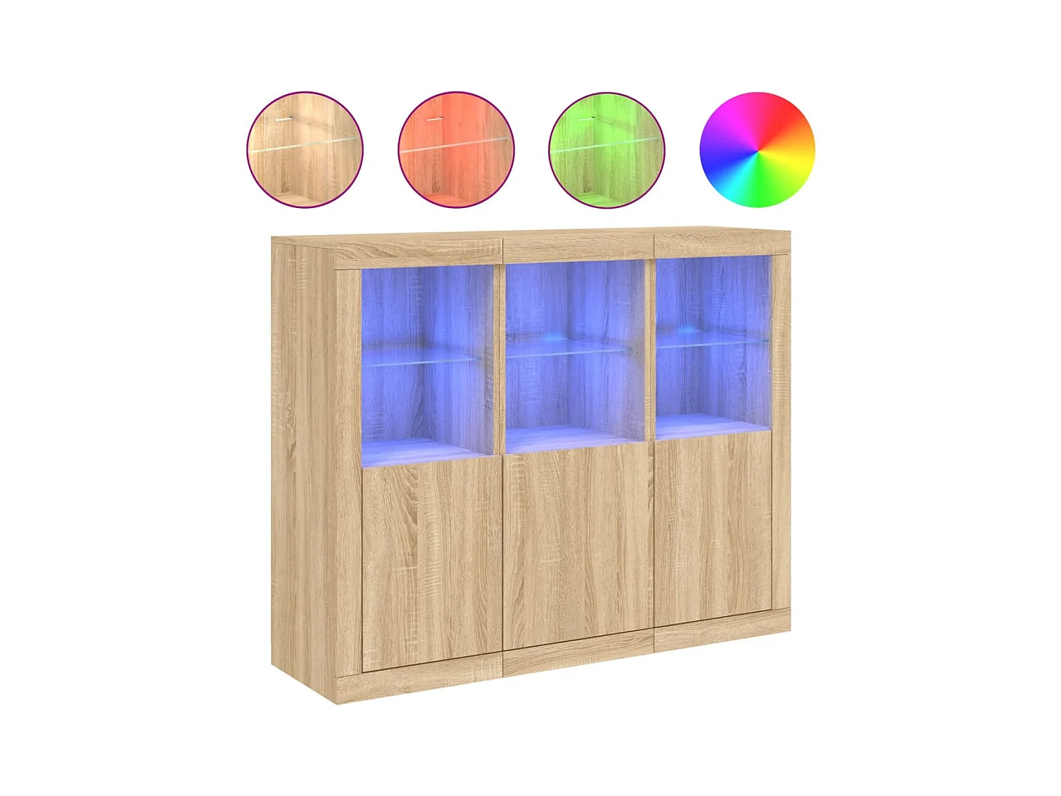 Buffets | Bahuts | Meuble de rangement avec lumières LED 3 pcs chêne sonoma bois d'ingénierie