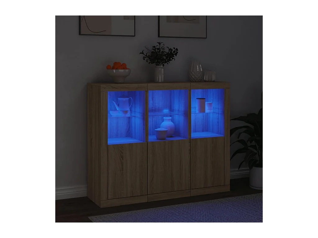 Buffets | Bahuts | Meuble de rangement avec lumières LED 3 pcs chêne sonoma bois d'ingénierie