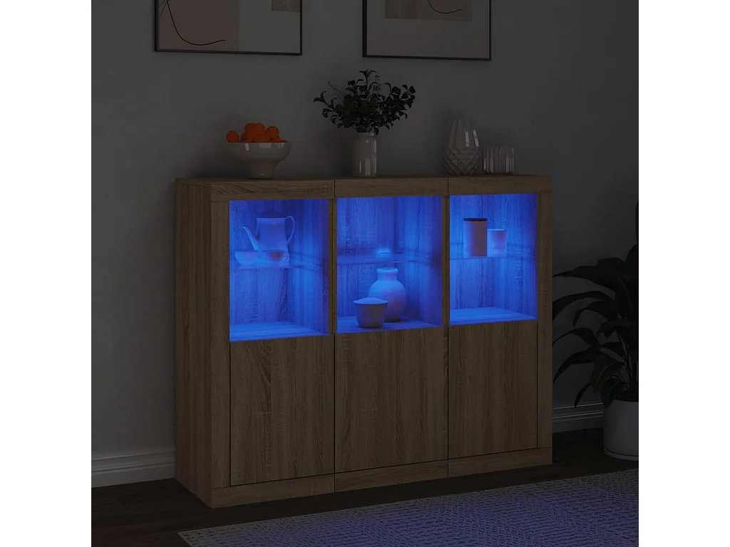 Credenze | Buffet | Armadi con Luci LED 3 pz Rovere Sonoma in Legno Multistrato