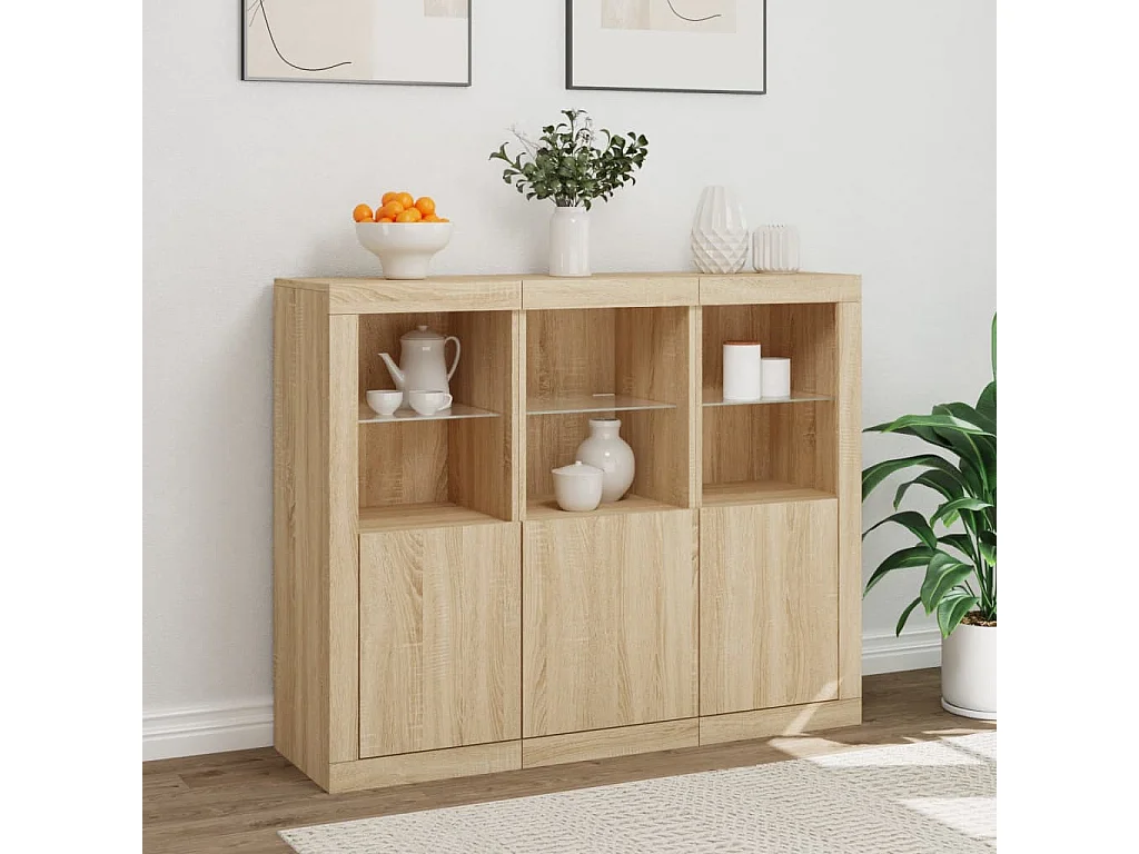 Credenze | Buffet | Armadi con Luci LED 3 pz Rovere Sonoma in Legno Multistrato
