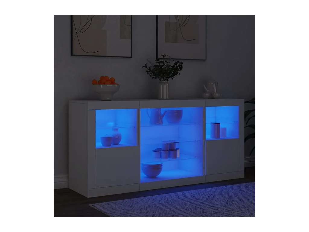 Credenza | Buffet | Armadio con Luci LED Bianca 142,5x37x67 cm