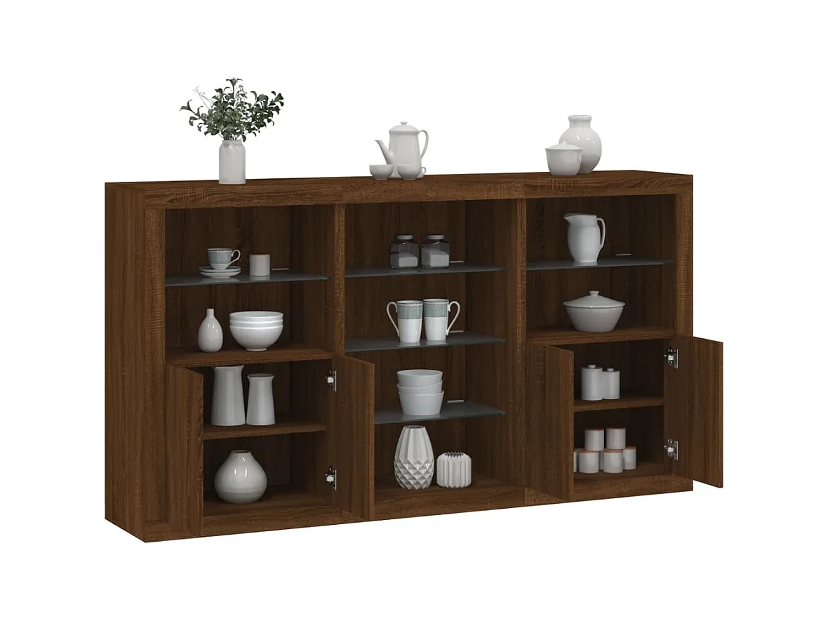 Buffet | Bahut | Meuble de rangement avec lumières LED chêne marron 181,5x37x100 cm