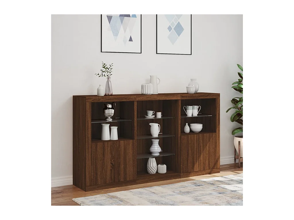 Buffet | Bahut | Meuble de rangement avec lumières LED chêne marron 181,5x37x100 cm