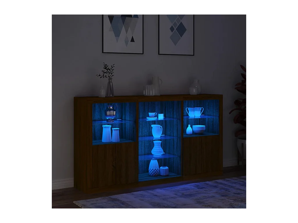 Buffet | Bahut | Meuble de rangement avec lumières LED chêne marron 181,5x37x100 cm