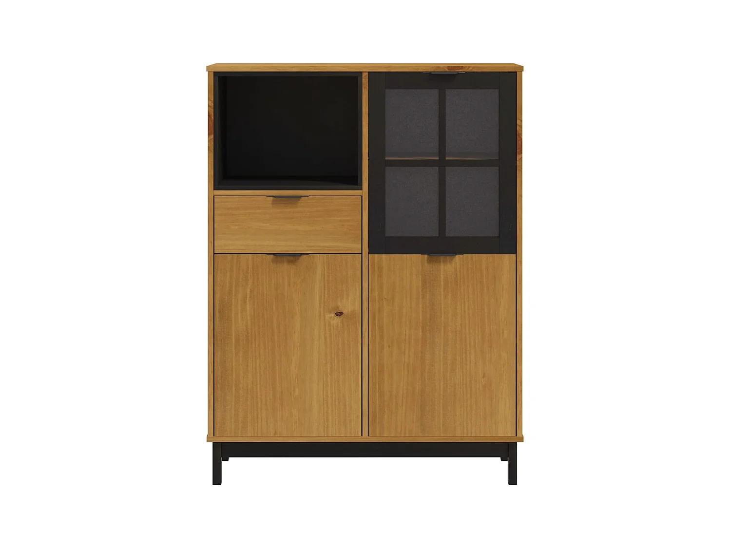 Buffet | Commode à tiroir | Meuble de rangement avec porte vitrée FLAM 92x40x122,5 cm bois massif de pin