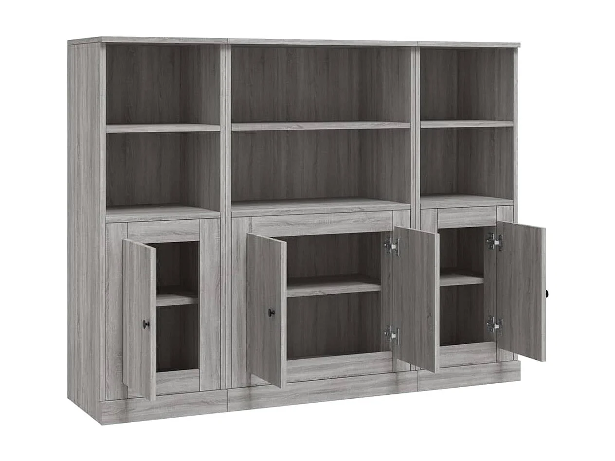 Credenze | Buffet | Armadi 3 pz Grigio Sonoma in Legno Multistrato