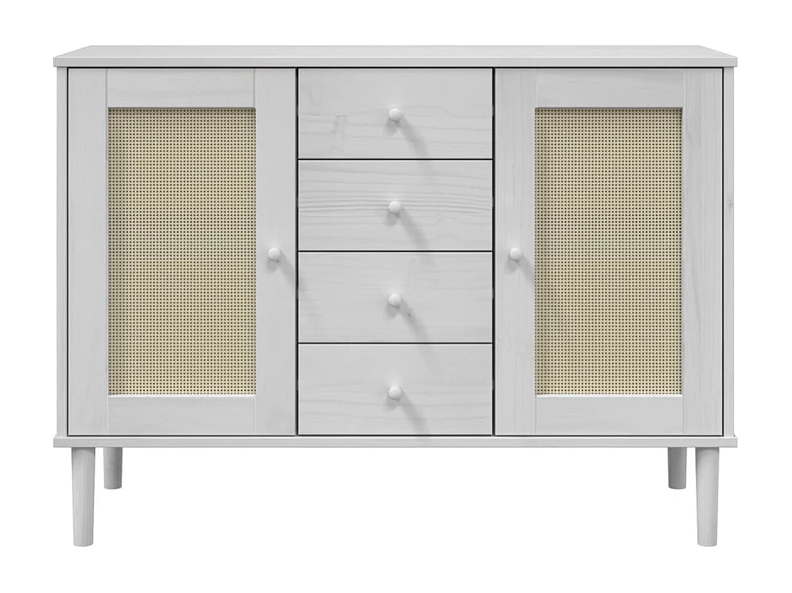 Credenza | Buffet | Armadio SENJA Aspetto Rattan Bianco 112x40x80 cm Massello Pino