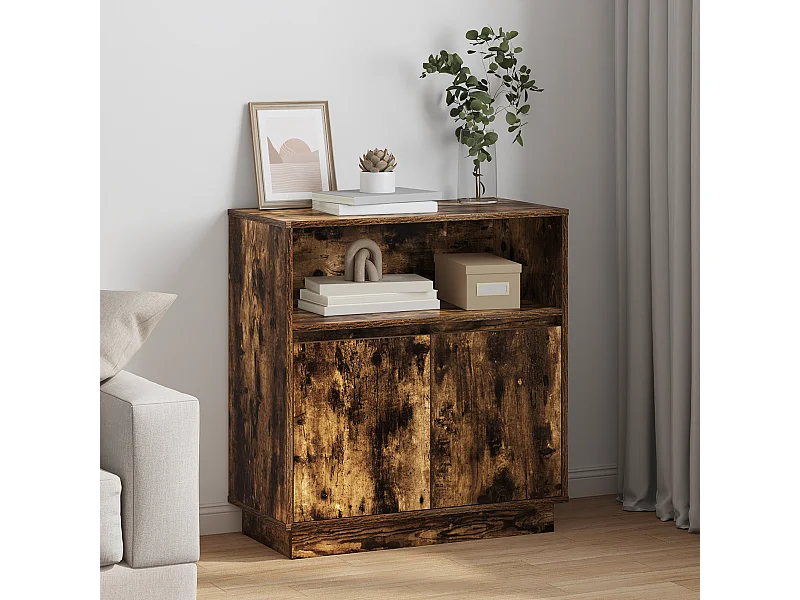 Buffet | Bahut | Meuble de rangement avec LED Chêne Fumé 71x34,5x75 cm Bois d'ingénierie