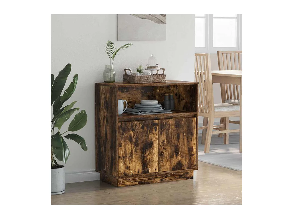 Sideboard | Credenza | Armadio con LED Rovere Affumicato 71x34,5x75 cm Legno Ingenerizzato