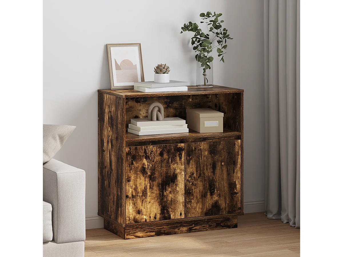 Buffet | Bahut | Meuble de rangement avec LED Chêne Fumé 71x34,5x75 cm Bois d'ingénierie