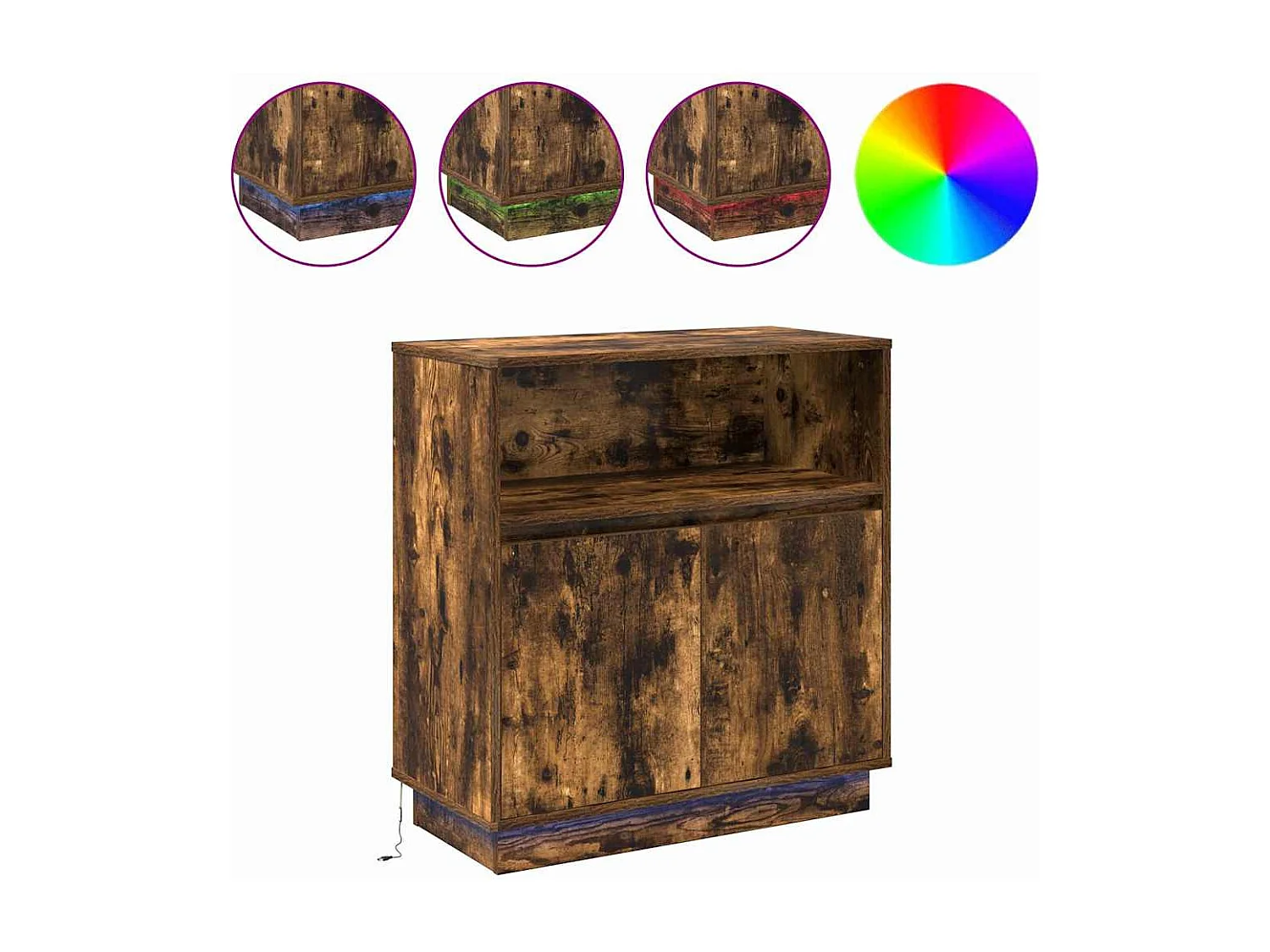 Buffet | Bahut | Meuble de rangement avec LED Chêne Fumé 71x34,5x75 cm Bois d'ingénierie