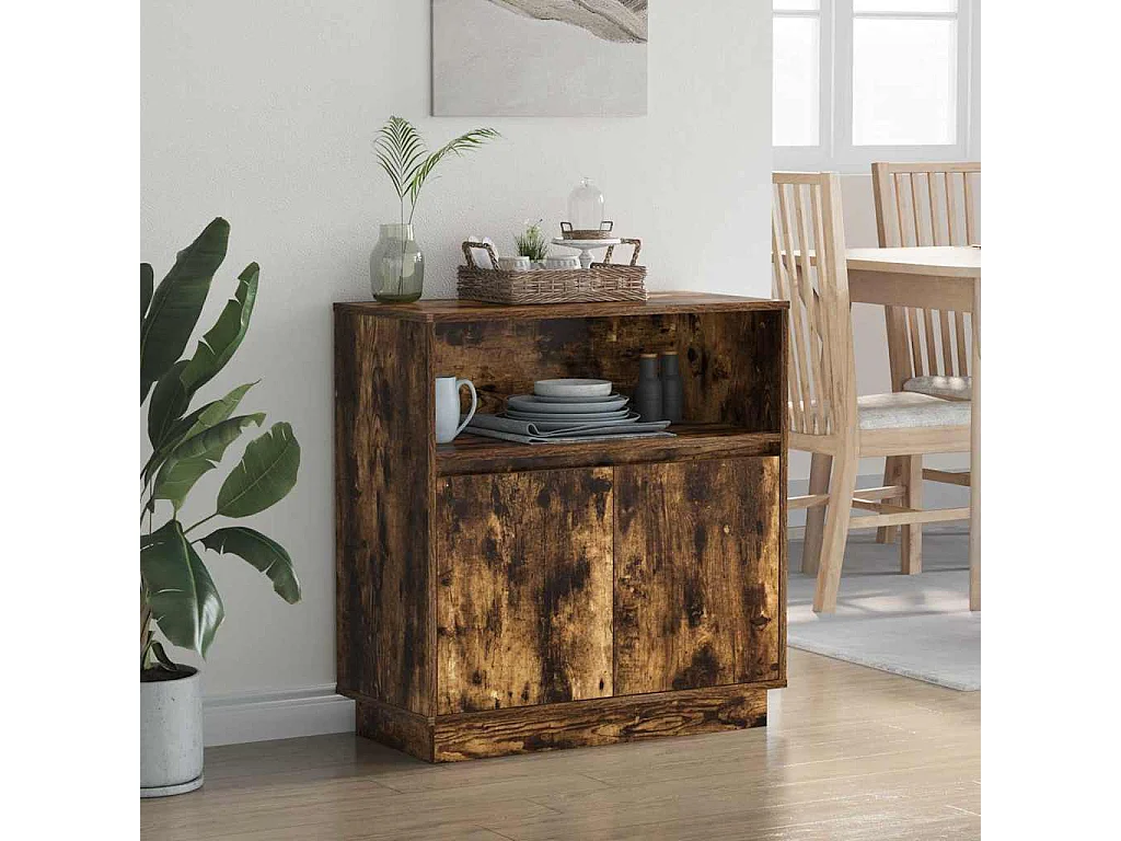 Buffet | Bahut | Meuble de rangement avec LED Chêne Fumé 71x34,5x75 cm Bois d'ingénierie