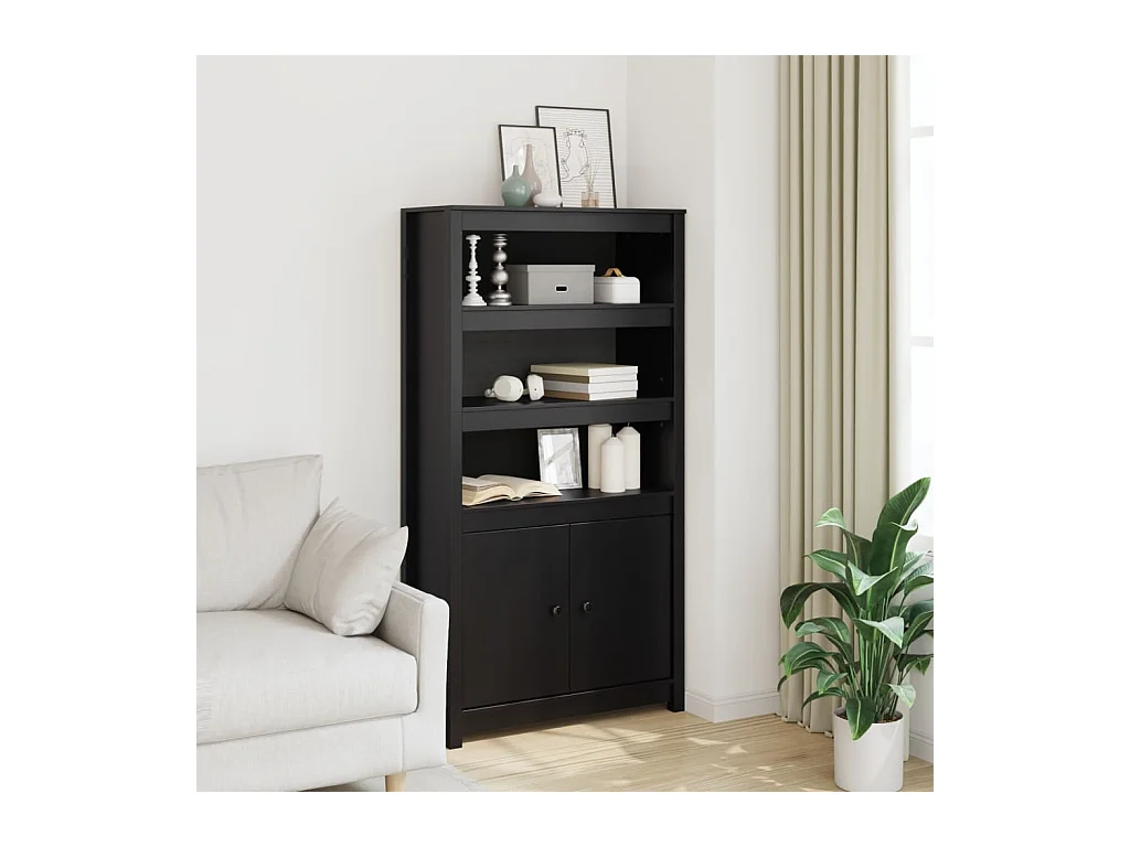 Buffet | Bahut | Meuble de rangement haut Noir 80x35x154 cm Bois massif de pin