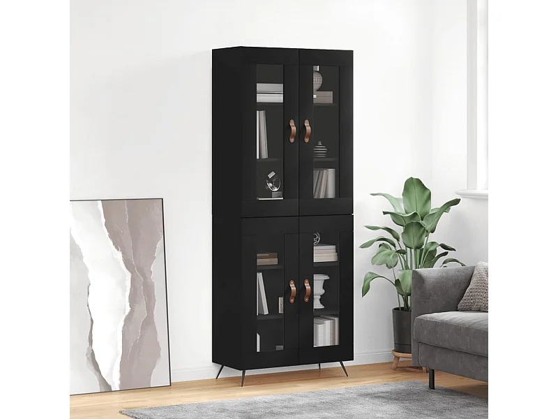 Credenza | Buffet | Armadio Nera 69,5x34x180 cm in Legno Multistrato