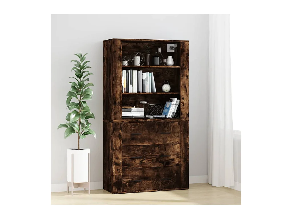Buffet | Bahut | Meuble de rangement haut Chêne fumé Bois d'ingénierie