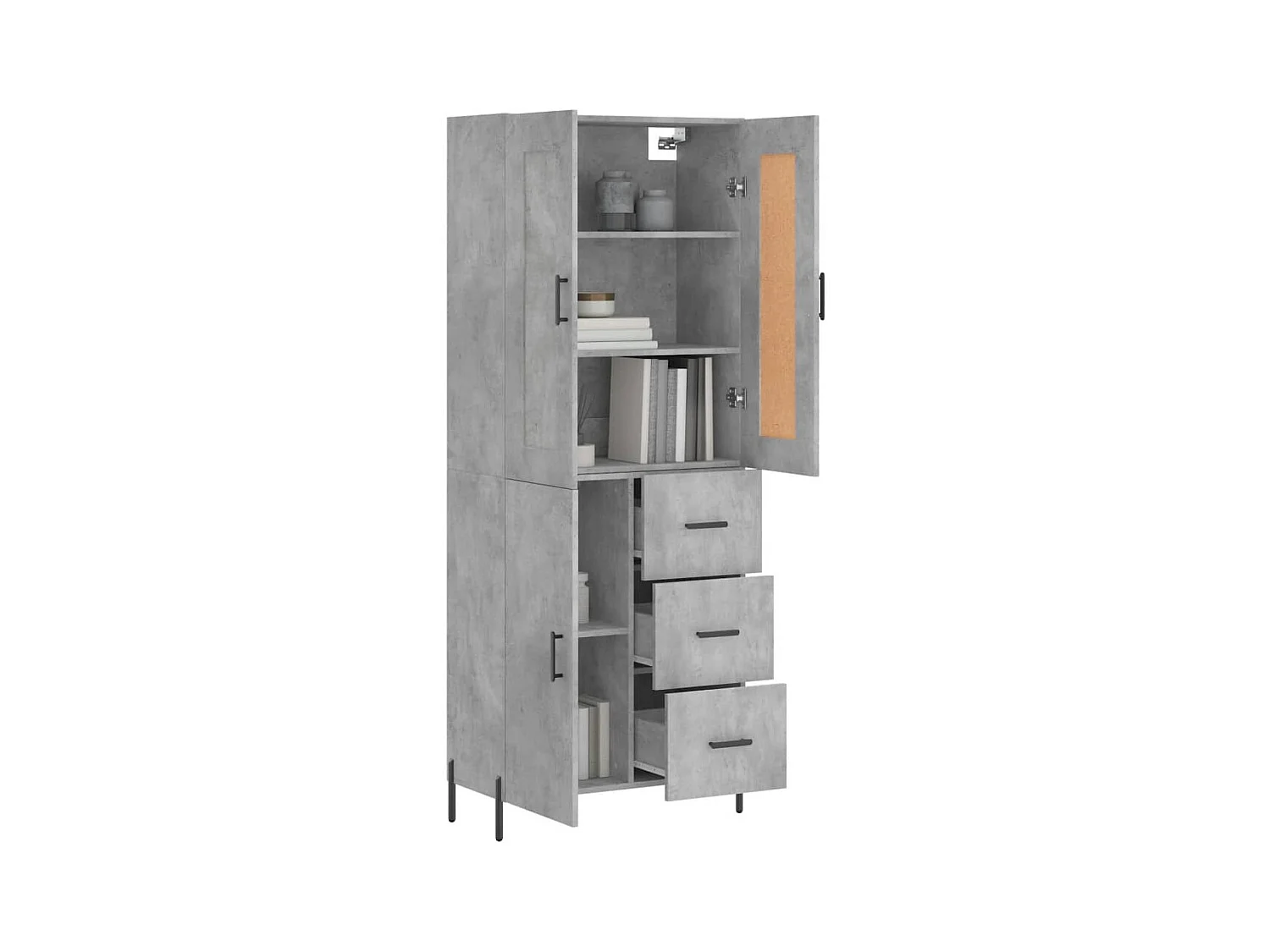 Buffet | Bahut | Meuble de rangement haut Gris béton 69,5x34x180 cm Bois d'ingénierie