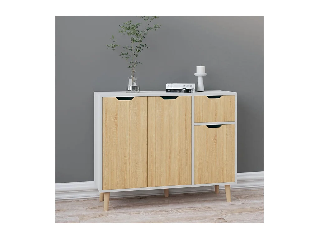 Buffet | Commode à tiroir | Meuble de rangement blanc et chêne sonoma 90x30x72 cm bois d'ingénierie
