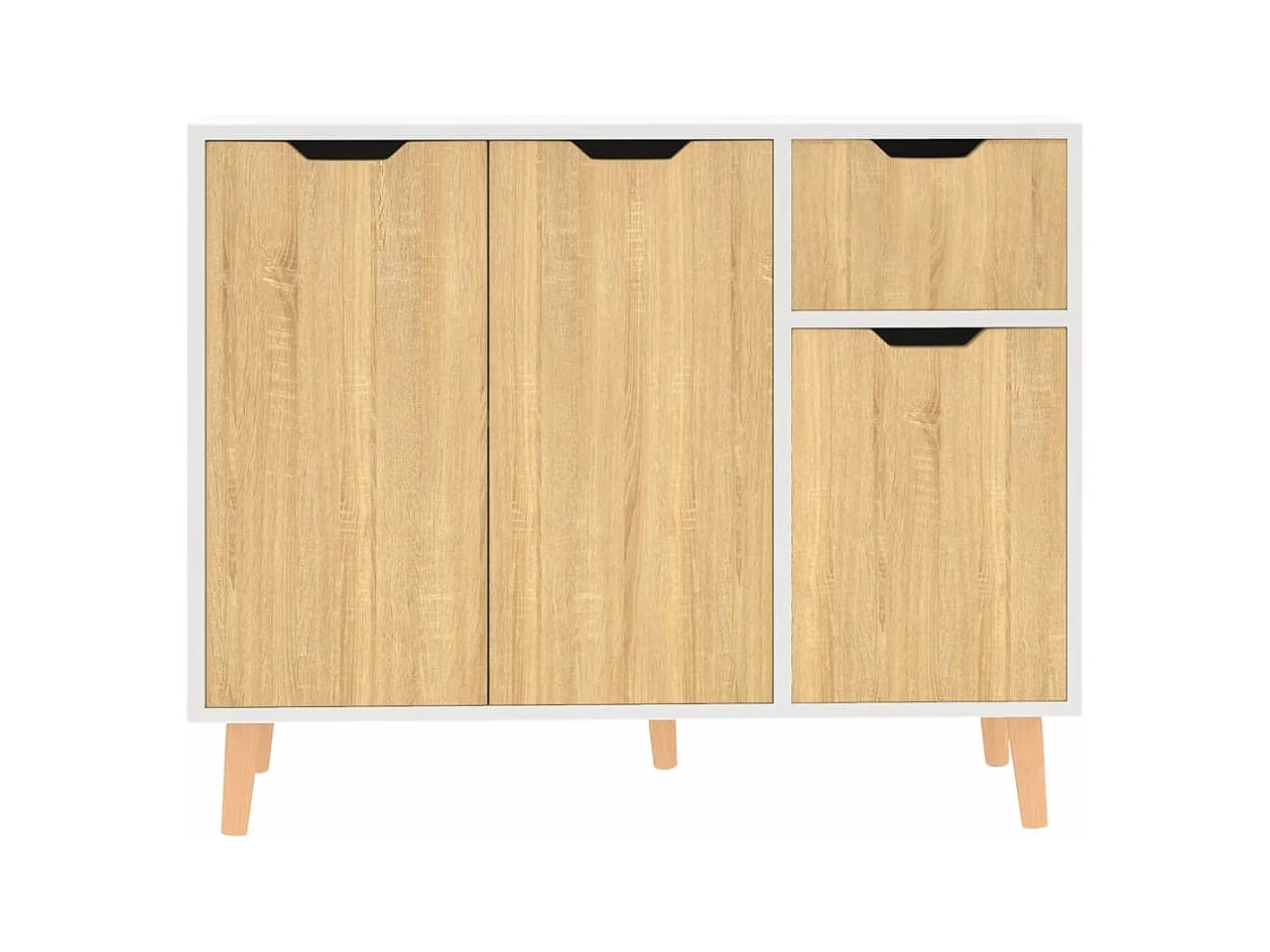 Buffet | Commode à tiroir | Meuble de rangement blanc et chêne sonoma 90x30x72 cm bois d'ingénierie