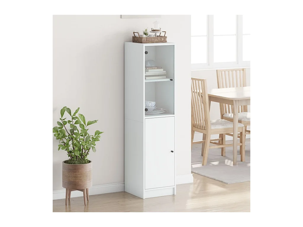 Credenza | Buffet | Armadio con Anta in Vetro Bianca 35x37x142 cm