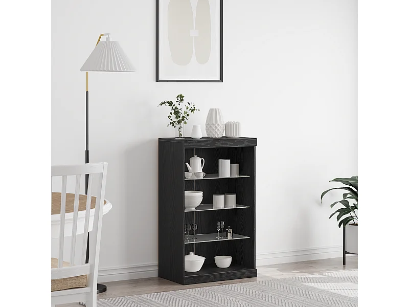 Sideboard | Credenza | Armadio con luci LED Nero Rovere 60,5x37x100 cm