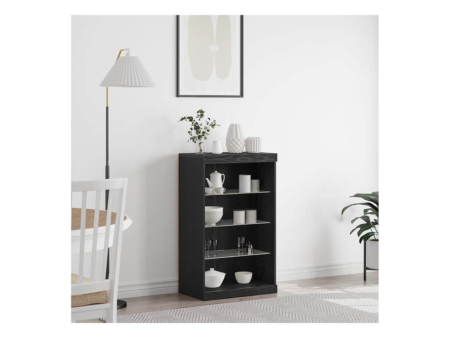 Sideboard | Credenza | Armadio con luci LED Nero Rovere 60,5x37x100 cm