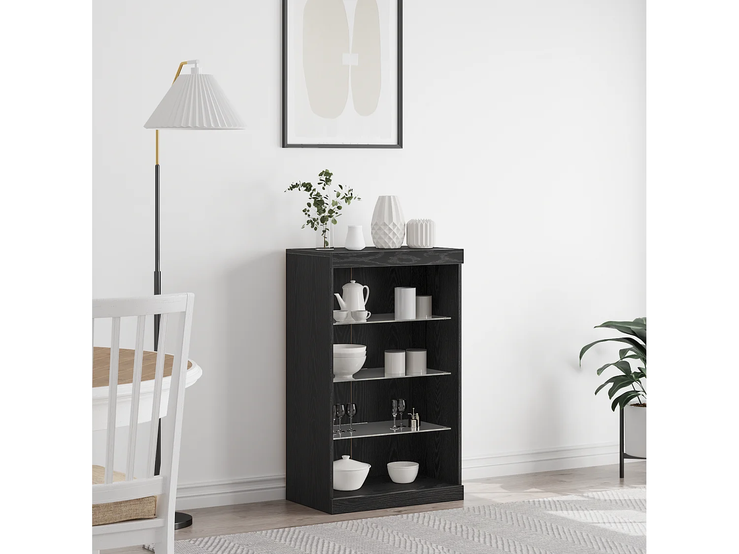 Buffet | Bahut | Meuble de rangement avec lumières LED Chêne Noir 60,5x37x100 cm