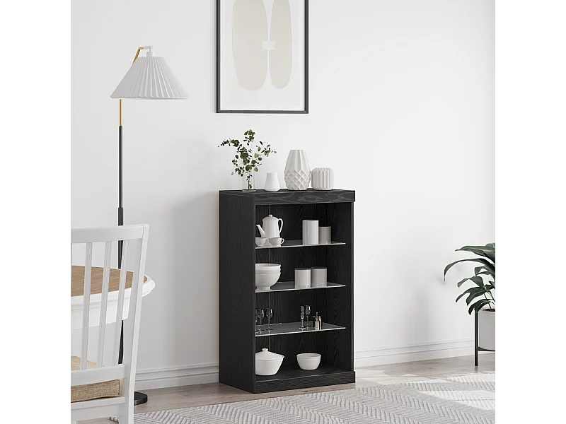 Buffet | Bahut | Meuble de rangement avec lumières LED Chêne Noir 60,5x37x100 cm