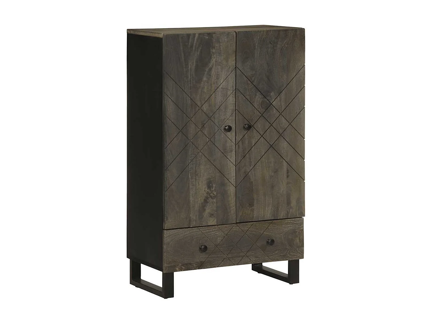 Credenza | Buffet | Armadio Nera 60x33x100 cm in Legno Massello di Mango