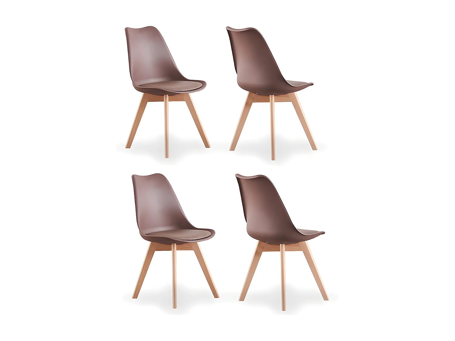 Ensemble de 4 chaises de salle à manger Lorenzo avec siège en similicuir élégant et pieds en bois massif - Parfait pour la salle à manger, le salon - Marron